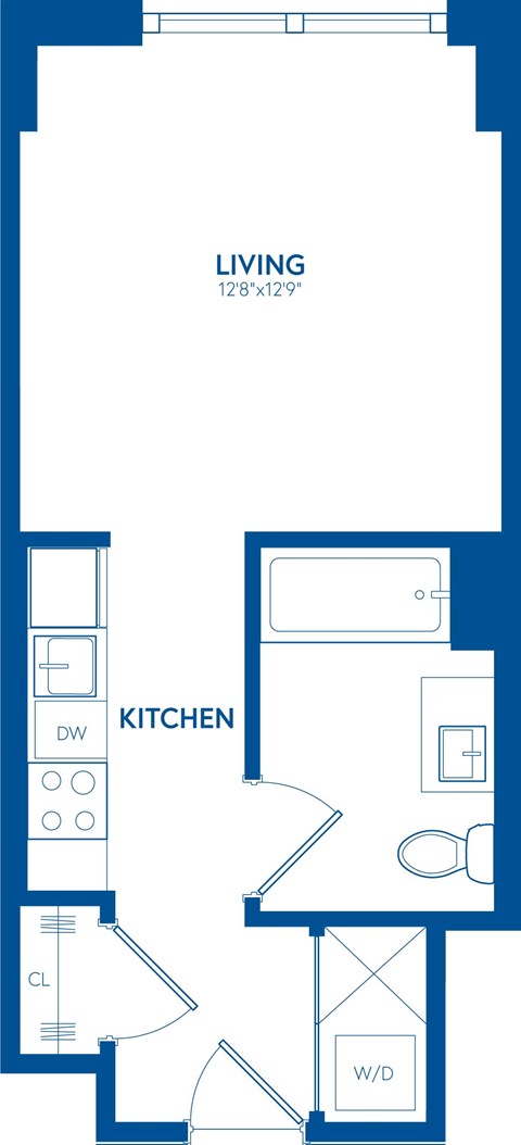 Floor plan for studio, 1 bath, 382 sqft
